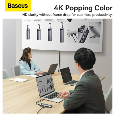 USB-Hub Baseus Metal Gleam Series 7-in-1 Multifunctional Type-C HUB Docking Station Gray （Type-C to HDMI*2+USB3.0*3+PD*1+RJ45*1）
