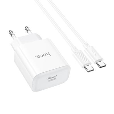 Мережевий зарядний пристрій HOCO C76A Pro Majestic single port PD30W charger set (Type-C to Type-C)(EU) White Мережевий зарядний пристрій HOCO C76A Pro Majestic single port PD30W charger set (Type-C to Type-C)(EU) White