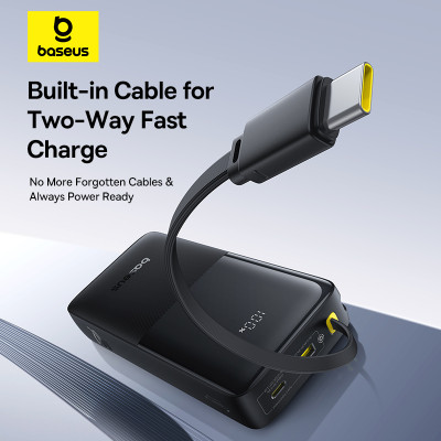 Зовнішній акумулятор Baseus Bipow 2 Digital Display Power Bank With Built-in USB-C Cable 20000mah 20W Cluster Black