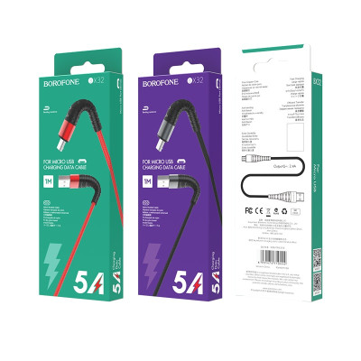 Кабель BOROFONE BX32 USB to Micro 2.4A, 1m, nylon, aluminum+TPE connectors, Black Кабель BOROFONE BX32 USB to Micro 2.4A, 1m, nylon, aluminum+TPE connectors, Black