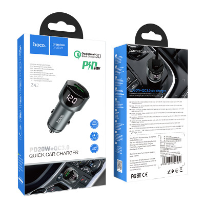 Автомобільний зарядний пристрій HOCO Z42 Light road dual port digital display PD20W+QC3.0 car charger Metal Gray Автомобільний зарядний пристрій HOCO Z42 Light road dual port digital display PD20W+QC3.0 car charger Metal Gray