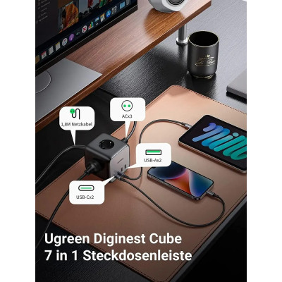 Мережевий зарядний пристрій UGREEN CD268 65W DigiNest Cube (2C2A) (UGR-60113)
