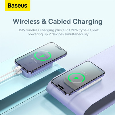 Зовнішній акумулятор Baseus Magnetic Mini Wireless Fast Charge Power Bank 20000mAh 20W White Зовнішній акумулятор Baseus Magnetic Mini Wireless Fast Charge Power Bank 20000mAh 20W White