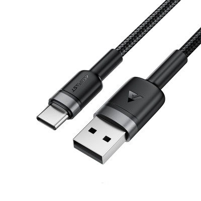 Кабель ACEFAST C22-04, USB to Type-C, 3A, 1.2m, Nylon Braid, Aluminum Alloy + TPE connectors, Black Кабель ACEFAST C22-04, USB to Type-C, 3A, 1.2m, Nylon Braid, Aluminum Alloy + TPE connectors, Black