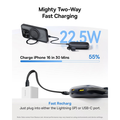 Зовнішній акумулятор Baseus EnerFill FC21 Qpow 3 Ultra Digital Display Power Bank with Detachable Cable 20000mAh 22.5W Cosmic Black Зовнішній акумулятор Baseus EnerFill FC21 Qpow 3 Ultra Digital Display Power Bank with Detachable Cable 20000mAh 22.5W Cosmic Black