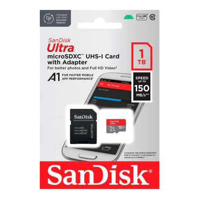 Карта пам'яті microSDXC (UHS-1) SanDisk Ultra A1 1TB class 10 (R150MB/s) (adapter SD) Карта пам'яті microSDXC (UHS-1) SanDisk Ultra A1 1TB class 10 (R150MB/s) (adapter SD)