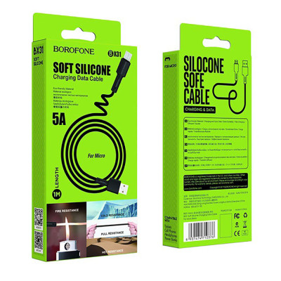 Кабель BOROFONE BX31 USB to Micro 2.4A, 1m, silicone, TPE connectors, Black Кабель BOROFONE BX31 USB to Micro 2.4A, 1m, silicone, TPE connectors, Black
