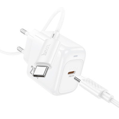 Мережевий зарядний пристрій з кабелем HOCO CS53A Surplus single port PD25W charger set(C to C) White