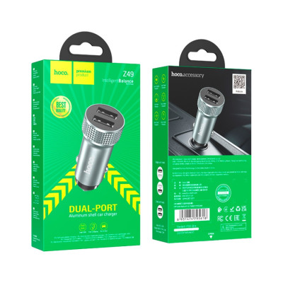 Автомобільний зарядний пристрій HOCO Z49 Level dual port car charger Metal Gray Автомобільний зарядний пристрій HOCO Z49 Level dual port car charger Metal Gray