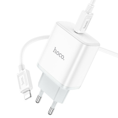 Мережевий зарядний пристрій з кабелем HOCO C104A Stage single port PD20W charger set (C to iP)(EU) White Мережевий зарядний пристрій з кабелем HOCO C104A Stage single port PD20W charger set (C to iP)(EU) White