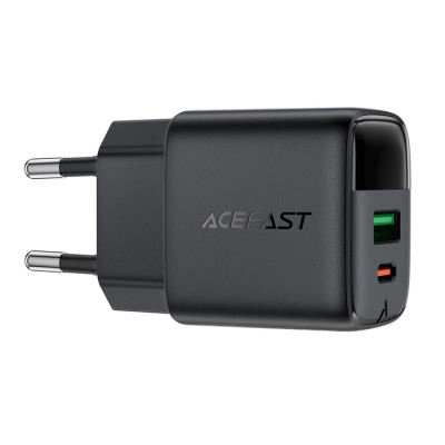 Мережевий зарядний пристрій ACEFAST A114 PD25W GaN charger (USB-A+USB-C) with digital display Black Мережевий зарядний пристрій ACEFAST A114 PD25W GaN charger (USB-A+USB-C) with digital display Black