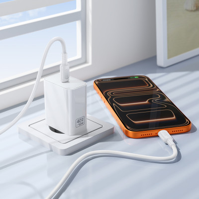 Мережевий зарядний пристрій BOROFONE BA109A Star single port PD40W charger (EU) White Мережевий зарядний пристрій BOROFONE BA109A Star single port PD40W charger (EU) White