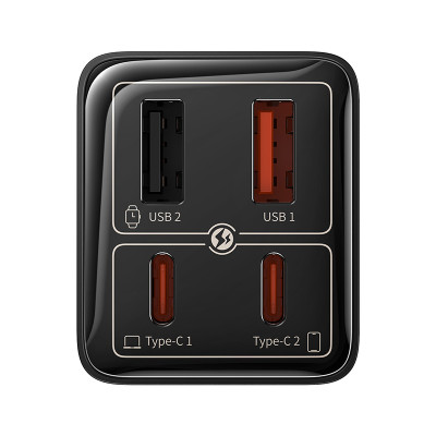 Мережевий зарядний пристрій з кабелем Baseus GaN6 Pro Fast Charger 2C+2U 65W  EU Cluster Black((With Type-C to Type-C 100W(20V/5A) 1m Black）