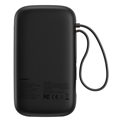 Зовнішній акумулятор Baseus QPow 2 Digital Display Fast-Charging Power Bank with 2 Built-in Type-C Cable 20000mAh 30W Cluster Black