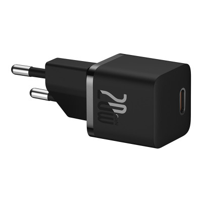 Мережевий зарядний пристрій з кабелем Baseus GaN5 Fast Charger(mini) 1C 20W EU Cluster Black(With: Fast Charging Data Cable Type-C)