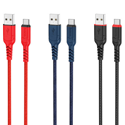 Кабель HOCO X59 USB to Type-C 3A, 1m, nylon, TPE connectors, Red Кабель HOCO X59 USB to Type-C 3A, 1m, nylon, TPE connectors, Red