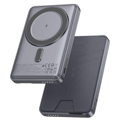 Зовнішній акумулятор HOCO Q46 Title PD20W magnetic power bank+card holder+phone holder(5000mAh) Silver Gray