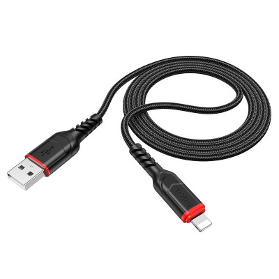 Кабель HOCO X59 USB to iP 2.4A, 1m, nylon, TPE connectors, Black Кабель HOCO X59 USB to iP 2.4A, 1m, nylon, TPE connectors, Black