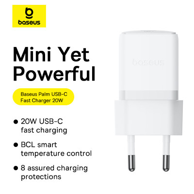 Мережевий зарядний пристрій Baseus Palm Fast Charger 1C 20W EU Moon White Мережевий зарядний пристрій Baseus Palm Fast Charger 1C 20W EU Moon White