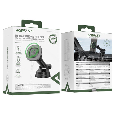 Автотримач для телефона з БЗП ACEFAST D47 magnetic wireless charging car holder for dashboard Black Автотримач для телефона з БЗП ACEFAST D47 magnetic wireless charging car holder for dashboard Black