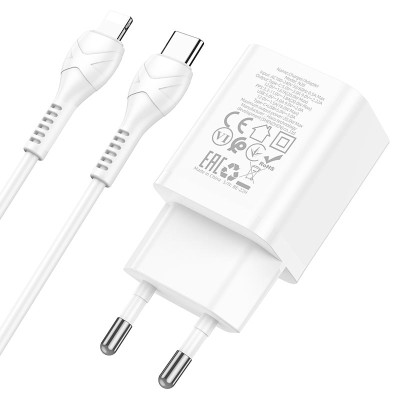 Мережевий зарядний пристрій з кабелем HOCO N28 Founder PD20W+QC3.0 charger set(C to iP) White Мережевий зарядний пристрій з кабелем HOCO N28 Founder PD20W+QC3.0 charger set(C to iP) White