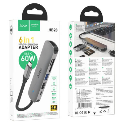 USB-хаб HOCO HB28 Type-C multi-function converter(HDTV+USB3.0+USB2.0+SD+TF+PD) Metal Gray USB-хаб HOCO HB28 Type-C multi-function converter(HDTV+USB3.0+USB2.0+SD+TF+PD) Metal Gray