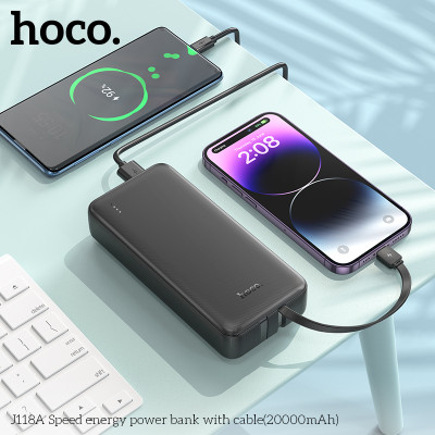 Зовнішній акумулятор HOCO J118A Speed energy power bank with cable(20000mAh) Black