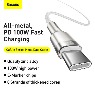 Кабель Baseus Cafule Series Metal Data Cable Type-C to Type-C 100W 1m White Кабель Baseus Cafule Series Metal Data Cable Type-C to Type-C 100W 1m White