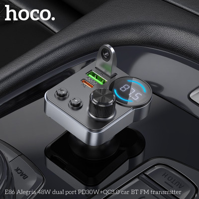 АЗП з FM-модулятором HOCO E86 Alegria 48W dual port PD30W+QC3.0 car BT FM transmitter Black АЗП з FM-модулятором HOCO E86 Alegria 48W dual port PD30W+QC3.0 car BT FM transmitter Black
