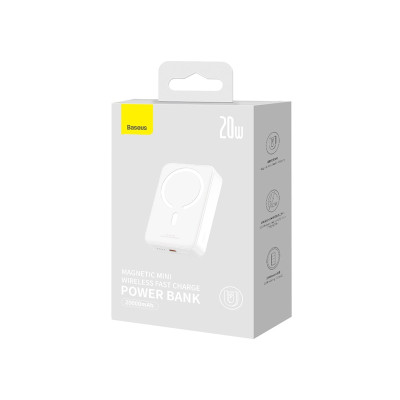 Зовнішній акумулятор Baseus Magnetic Mini Wireless Fast Charge Power Bank 20000mAh 20W White Зовнішній акумулятор Baseus Magnetic Mini Wireless Fast Charge Power Bank 20000mAh 20W White