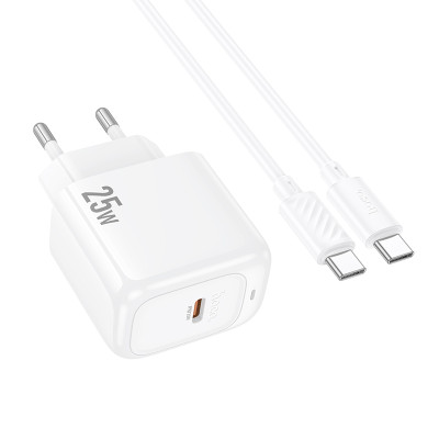 Мережевий зарядний пристрій з кабелем HOCO CS53A Surplus single port PD25W charger set(C to C) White
