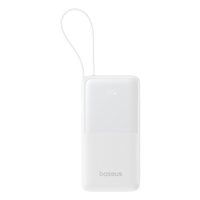Зовнішній акумулятор Baseus Bipow 2 Digital Display Power Bank With Built-in USB-C Cable 20000mah 20W Moon White Зовнішній акумулятор Baseus Bipow 2 Digital Display Power Bank With Built-in USB-C Cable 20000mah 20W Moon White
