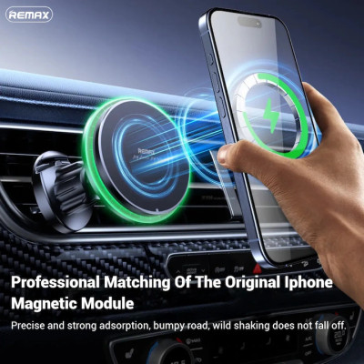 Автотримач для телефона з БЗП REMAX MagSafe Magnetic 15W Wireless Charging Car Mount RM-C01 Black Автотримач для телефона з БЗП REMAX MagSafe Magnetic 15W Wireless Charging Car Mount RM-C01 Black