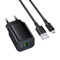 Мережевий зарядний пристрій з кабелем BOROFONE BAS82A Star single port QC3.0 charger set (Micro) (EU) Black Мережевий зарядний пристрій з кабелем BOROFONE BAS82A Star single port QC3.0 charger set (Micro) (EU) Black