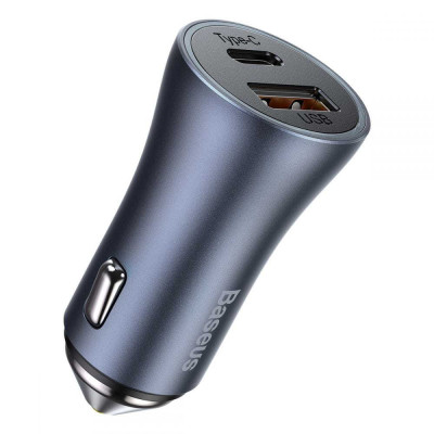 Автомобільний зарядний пристрій Baseus Golden Contactor Pro Dual Quick Charger Car Charger U+C 40W Dark Gray Автомобільний зарядний пристрій Baseus Golden Contactor Pro Dual Quick Charger Car Charger U+C 40W Dark Gray