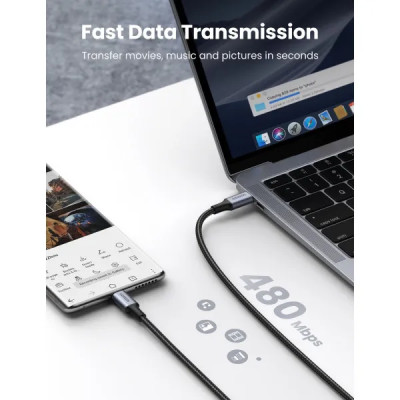 Кабель UGREEN US316 USB-C Cable Aluminum Case with Braided 1m (Black) (UGR-70427)