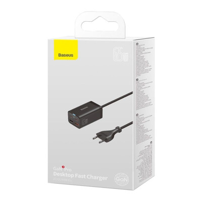 Мережевий зарядний пристрій з кабелем Baseus GaN3 Pro Desktop Fast Charger 2C+2U 65W (Cable Type-C to Type-C 100W(20V/5A) 1m) Black