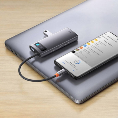 USB-хаб Baseus Metal Gleam Series 7-in-1 Multifunctional Type-C HUB Docking Station Gray （Type-C to HDMI*1+USB3.0*3+PD*1+VGA*1+RJ45*1）