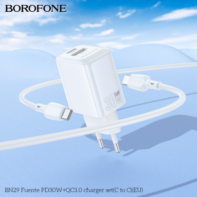 Мережевий зарядний пристрій BOROFONE BN29 Fuente PD30W+QC3.0 charger (EU) White Мережевий зарядний пристрій BOROFONE BN29 Fuente PD30W+QC3.0 charger (EU) White