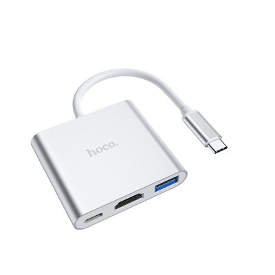 USB-хаб HOCO HB14 Easy use Type-C adapter(Type-C to USB3.0+HDMI+PD) Silver USB-хаб HOCO HB14 Easy use Type-C adapter(Type-C to USB3.0+HDMI+PD) Silver