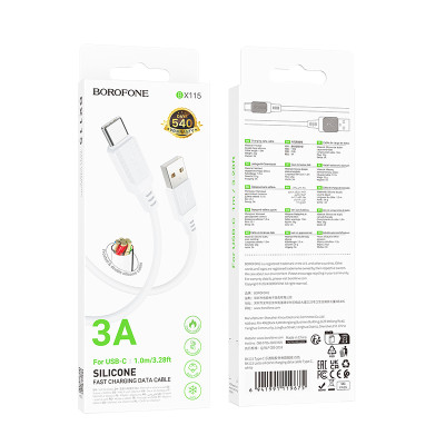 Кабель BOROFONE BX115 Lotto silicone charging data cable Type-C White Кабель BOROFONE BX115 Lotto silicone charging data cable Type-C White