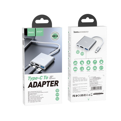 USB-хаб HOCO HB14 Easy use Type-C adapter(Type-C to USB3.0+HDMI+PD) Silver USB-хаб HOCO HB14 Easy use Type-C adapter(Type-C to USB3.0+HDMI+PD) Silver
