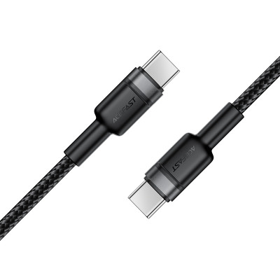 Кабель ACEFAST C22-03, Type-C to Type-C, 60W, 3A, 1.2m, Nylon Braid, Aluminum Alloy + TPE connectors, Black Кабель ACEFAST C22-03, Type-C to Type-C, 60W, 3A, 1.2m, Nylon Braid, Aluminum Alloy + TPE connectors, Black