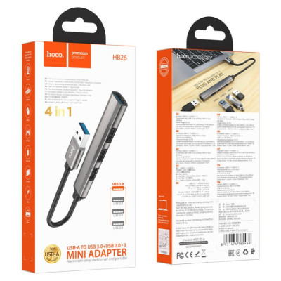 USB-хаб HOCO HB26 4 in 1 adapter(USB to USB3.0+USB2.0*3) Metal Gray USB-хаб HOCO HB26 4 in 1 adapter(USB to USB3.0+USB2.0*3) Metal Gray