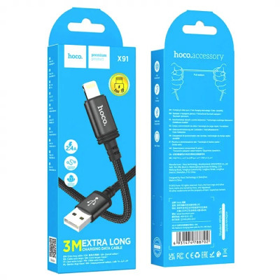 Кабель HOCO X91 Radiance charging data cable for iP(L=3M) Black Кабель HOCO X91 Radiance charging data cable for iP(L=3M) Black