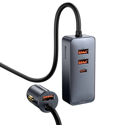 Автомобільний зарядний пристрій Baseus Share Together PPS multi-port Fast charging with extension cord 120W 3U+1C Gray