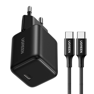 Мережевий зарядний пристрій UGREEN X513 30W USB-C GaN Fast Charger Set Black EU+1M CC Cable Мережевий зарядний пристрій UGREEN X513 30W USB-C GaN Fast Charger Set Black EU+1M CC Cable