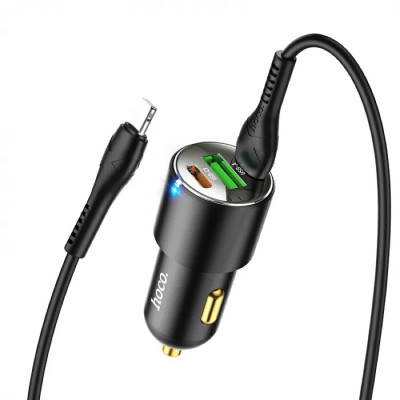 Автомобільний зарядний пристрій HOCO NZ6 PD45W 3-port(2C1A) car charger set(Type-C to iP) Black Автомобільний зарядний пристрій HOCO NZ6 PD45W 3-port(2C1A) car charger set(Type-C to iP) Black