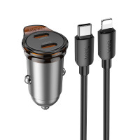 Автомобільний зарядний пристрій HOCO NZ16 Rigorous single port PD30W car charger set(C to iP) Metal Grey Автомобільний зарядний пристрій HOCO NZ16 Rigorous single port PD30W car charger set(C to iP) Metal Grey