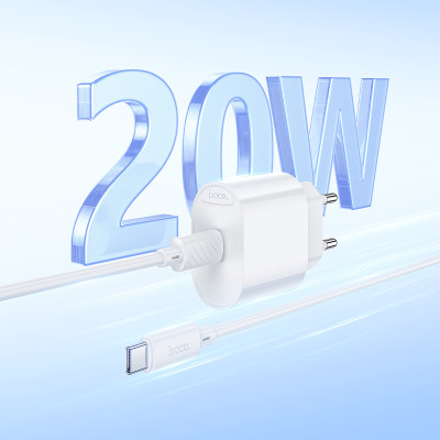 Мережевий зарядний пристрій з кабелем HOCO C109A(PD20W) Fighter single port PD20W charger set(C to C) White Мережевий зарядний пристрій з кабелем HOCO C109A(PD20W) Fighter single port PD20W charger set(C to C) White